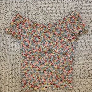 BB Dakota Colorful Smocked Ruffled Blouse